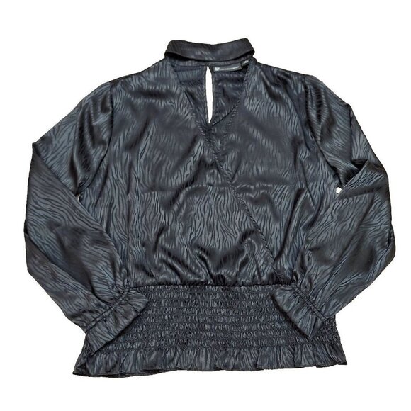 New York & Company Tops - NEW Women's Long Sleeve Blouse Black Zebra Satin Size Medium